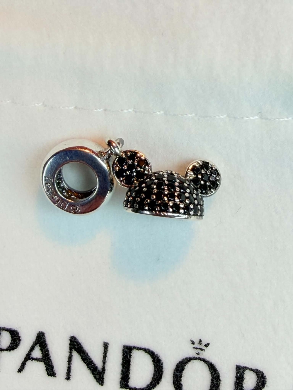 Pandora Sterling Silver Black Pave Mickey Hat Dangle Charm
